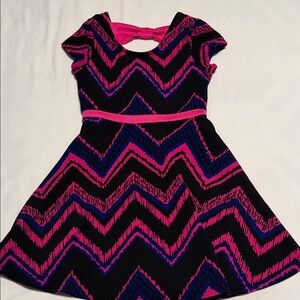 Lilt Chevron Kids Dress in Black and Pink